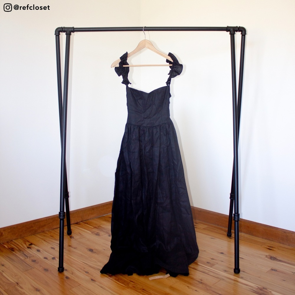 Reformation Vecchio Dress (Black) size 6 maxi gown linen - Picture 2 of 7